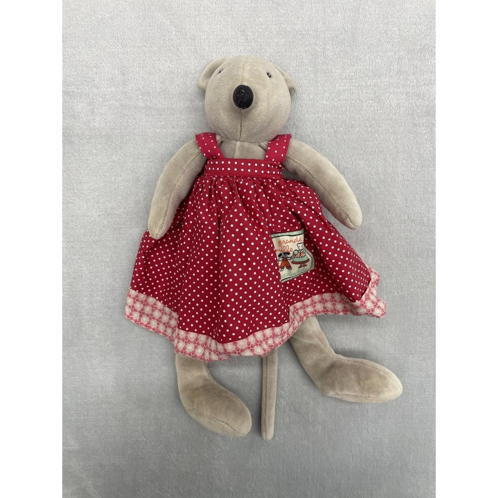 Moulin Roty La Grande Famille Plush Mouse 12" Red Polka Dot Dress France Toy